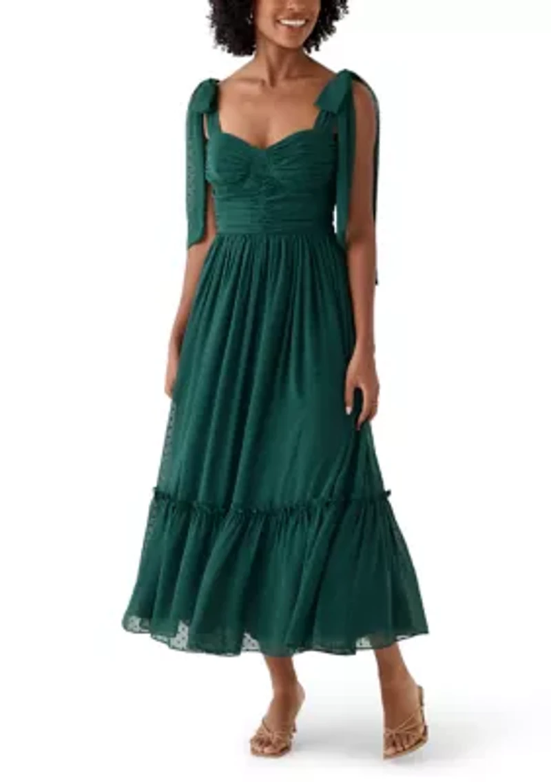 Women's Sleeveless Tie Shoulder Ruffle Tiered Midi Dress