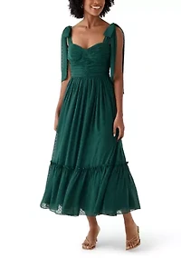 Women's Sleeveless Tie Shoulder Ruffle Tiered Midi Dress