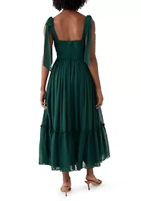 Women's Sleeveless Tie Shoulder Ruffle Tiered Midi Dress