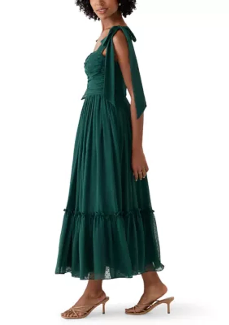 Women's Sleeveless Tie Shoulder Ruffle Tiered Midi Dress