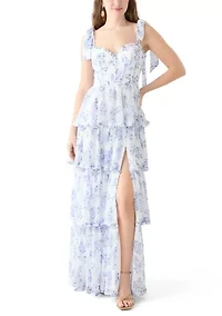 Women's Sleeveless Tie Shoulder Floral Slit Leg Gown