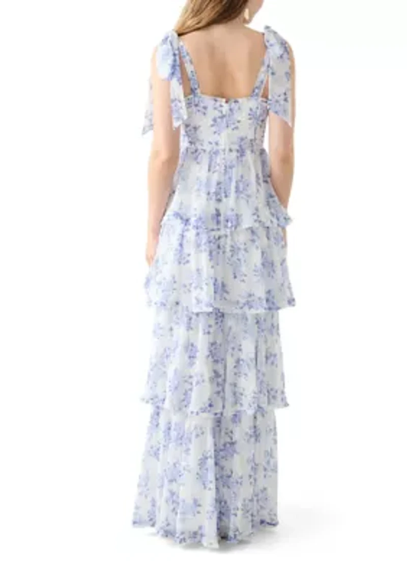 Women's Sleeveless Tie Shoulder Floral Slit Leg Gown