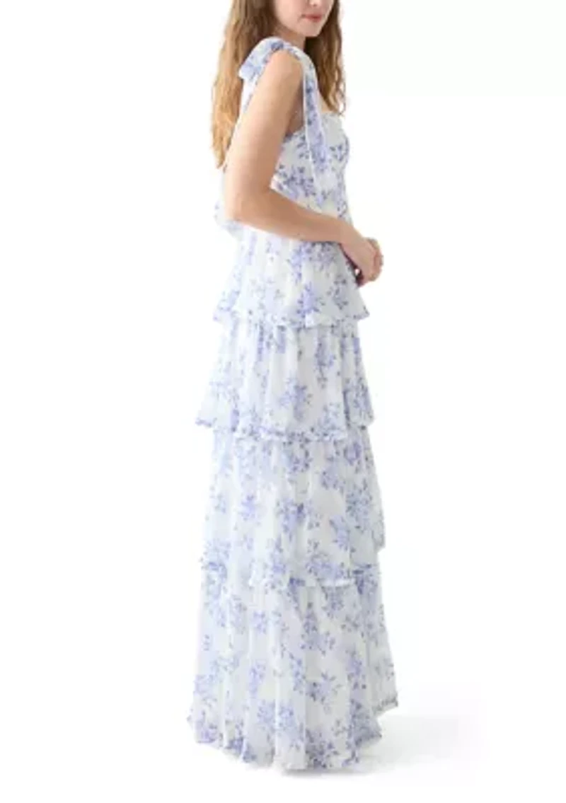 Women's Sleeveless Tie Shoulder Floral Slit Leg Gown
