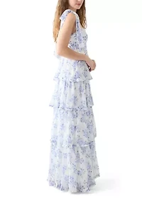 Women's Sleeveless Tie Shoulder Floral Slit Leg Gown
