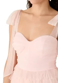 Women's Tie Sleeve Tiered Ruffle Mesh Gown