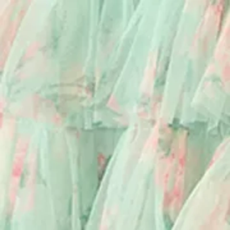 Women's Sleeveless Printed Tiered Ruffle Floral Gown