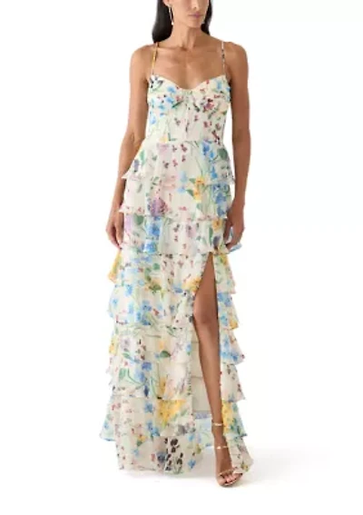 Women's Floral Printed Tiered Ruffle Maxi Dress