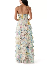 Women's Floral Printed Tiered Ruffle Maxi Dress
