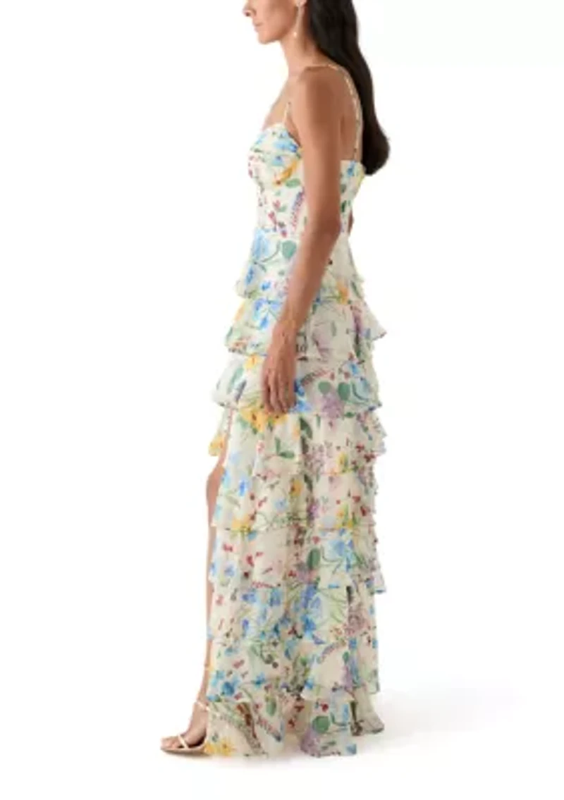 Women's Floral Printed Tiered Ruffle Maxi Dress