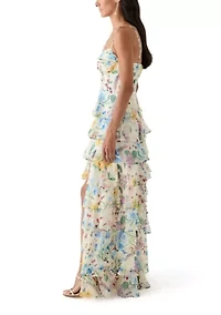 Women's Floral Printed Tiered Ruffle Maxi Dress