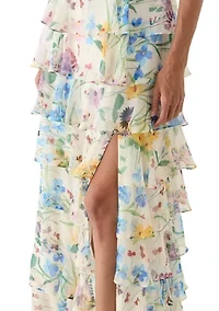 Women's Floral Printed Tiered Ruffle Maxi Dress