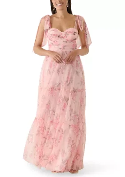 Women's Sweetheart Neckline Tiered Print Mesh Gown