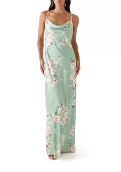 Women's Floral Printed Satin Maxi Dress