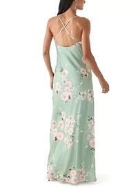 Women's Floral Printed Satin Maxi Dress