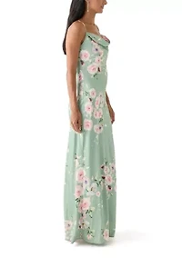 Women's Floral Printed Satin Maxi Dress
