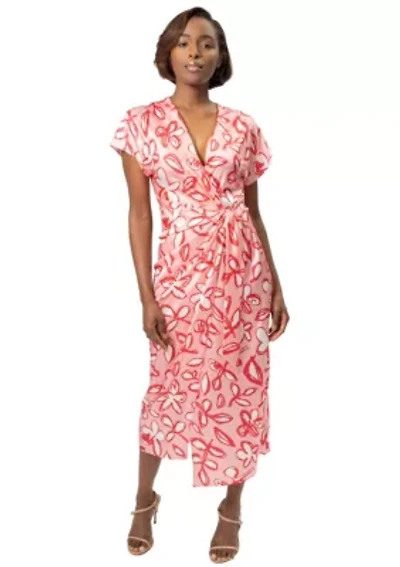 Pink Floral Side Tie Dress