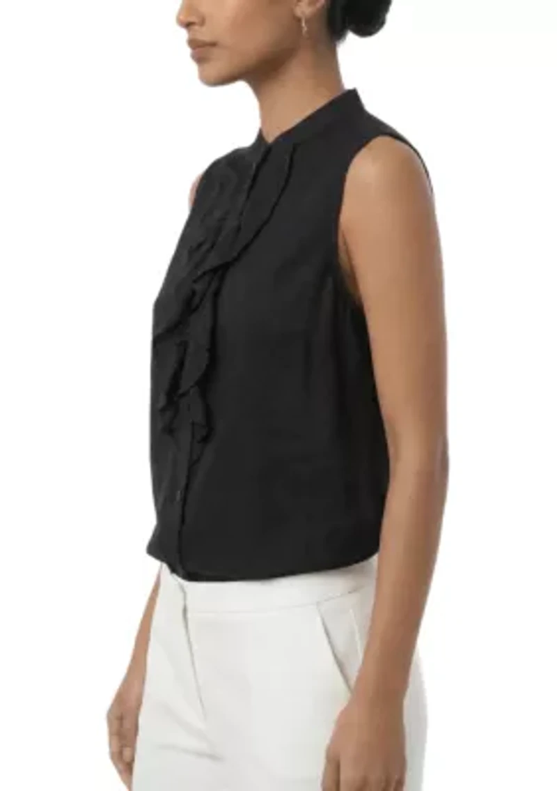 Sleeveless Ruffle Linen Top