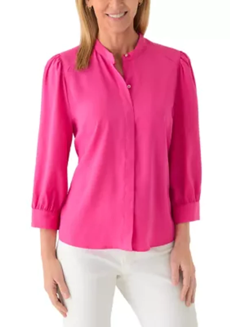 Women's Long Puff Sleeve Stand Collar Top