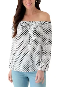 Women's Over The Shoulder Polka Dot Bow Blouse
