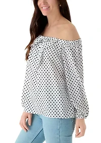 Women's Over The Shoulder Polka Dot Bow Blouse