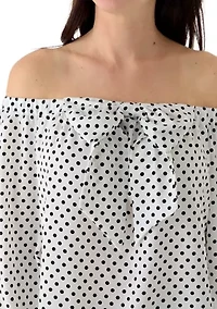 Women's Over The Shoulder Polka Dot Bow Blouse