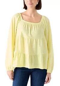 Women's Long Sleeve Scoop Neck Tiered Top