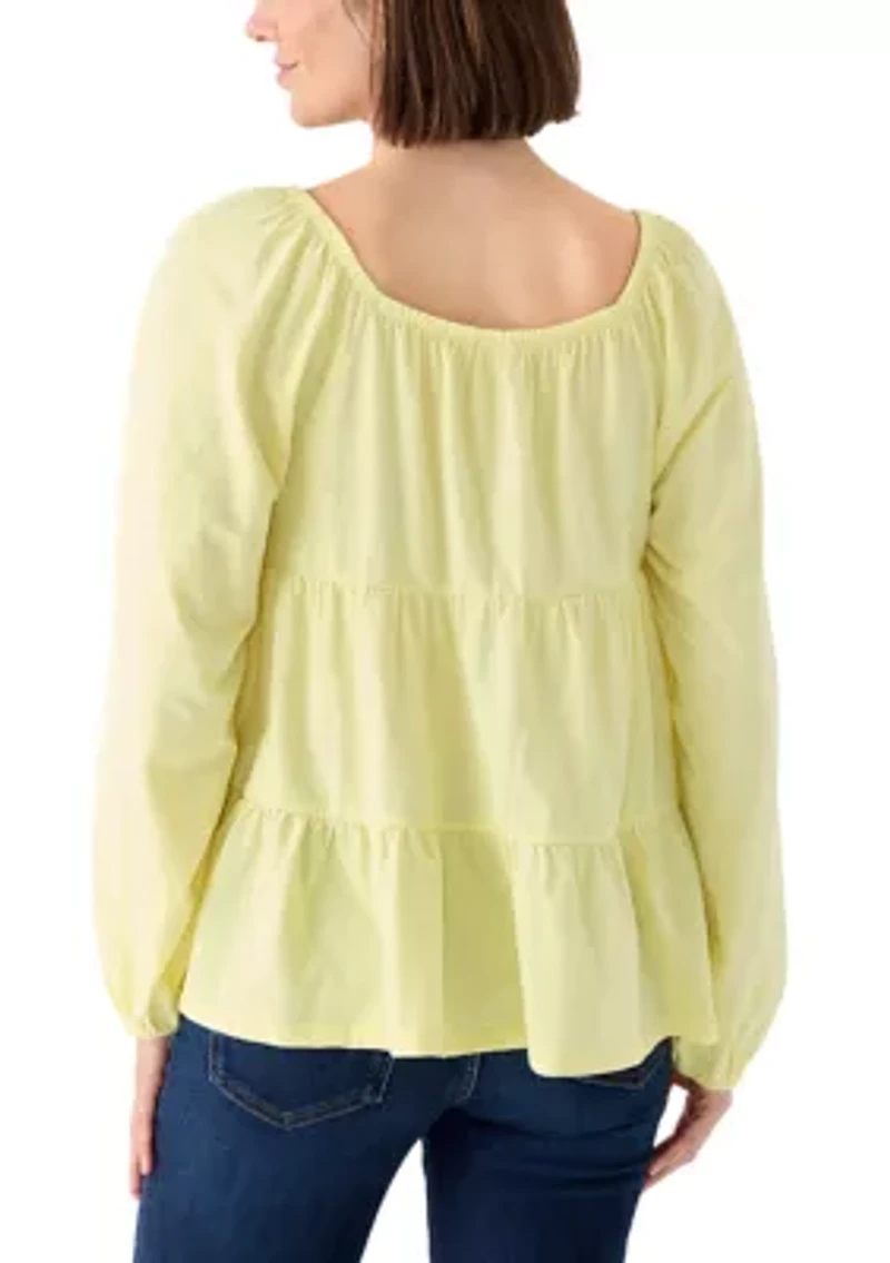 Women's Long Sleeve Scoop Neck Tiered Top