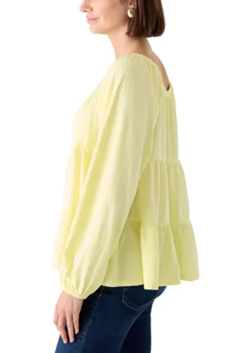 Women's Long Sleeve Scoop Neck Tiered Top