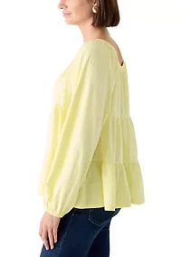 Women's Long Sleeve Scoop Neck Tiered Top