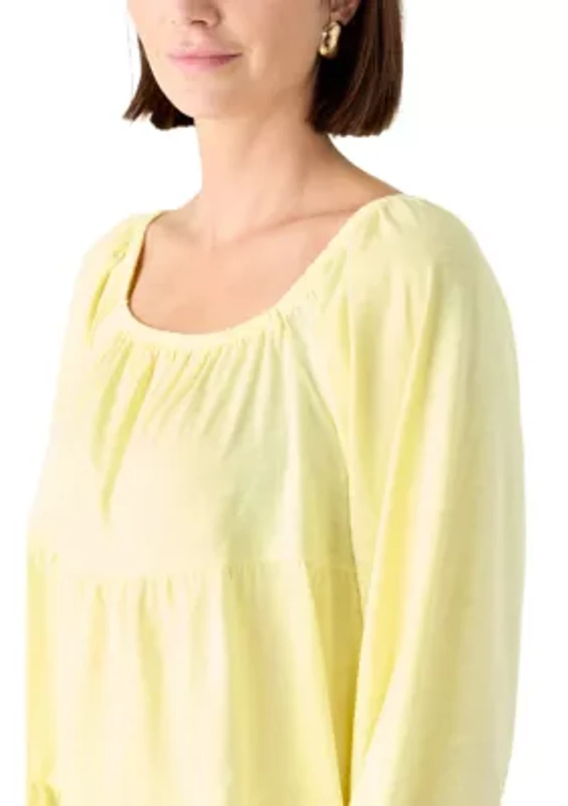 Women's Long Sleeve Scoop Neck Tiered Top