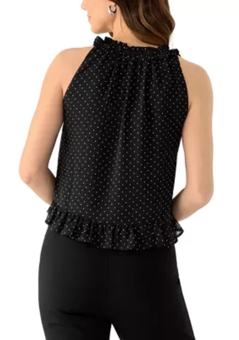 Women's Ruffle Neck Sleeveless Placket Blouse