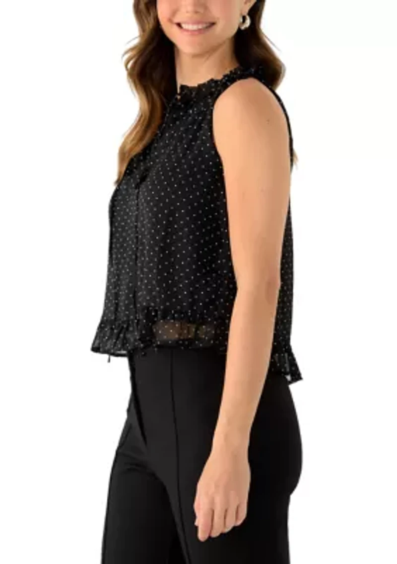 Women's Ruffle Neck Sleeveless Placket Blouse