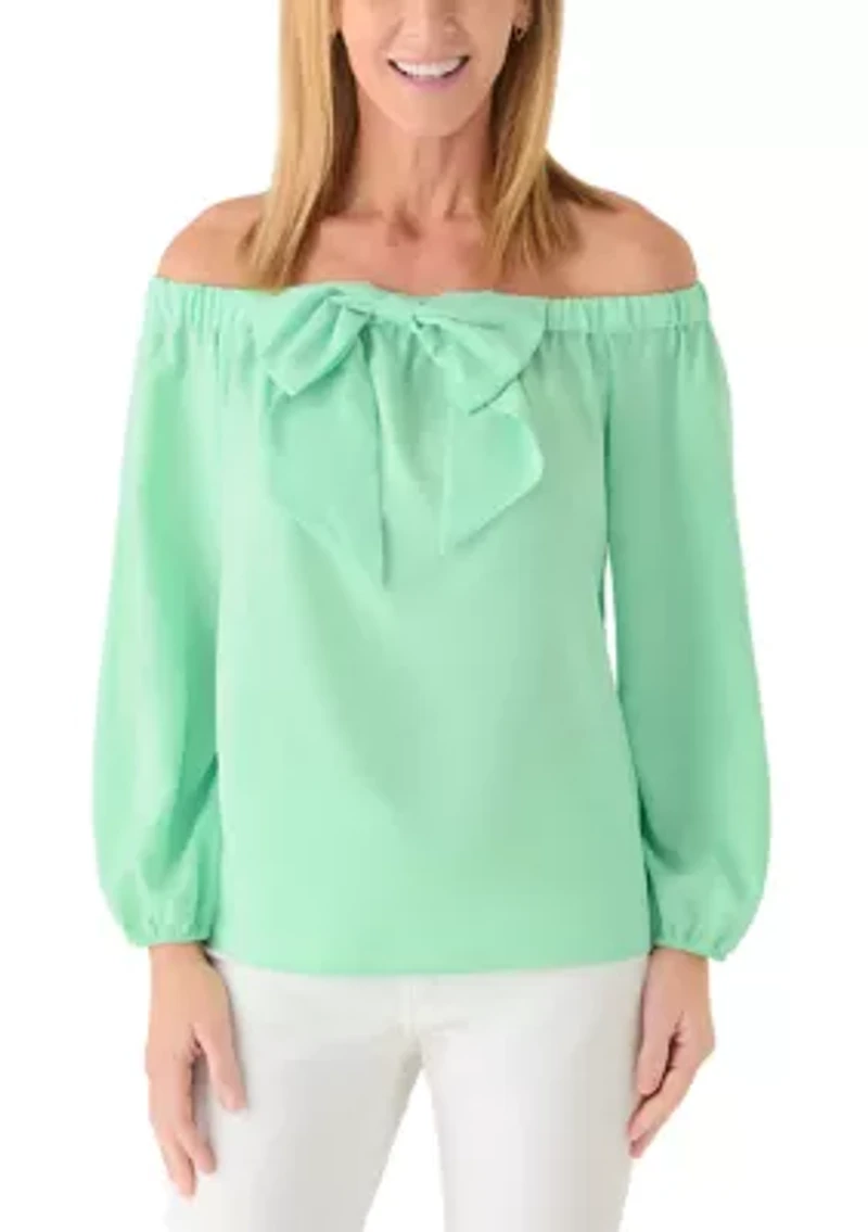 Women's Long Sleeve Off the Shoulder Bow Top