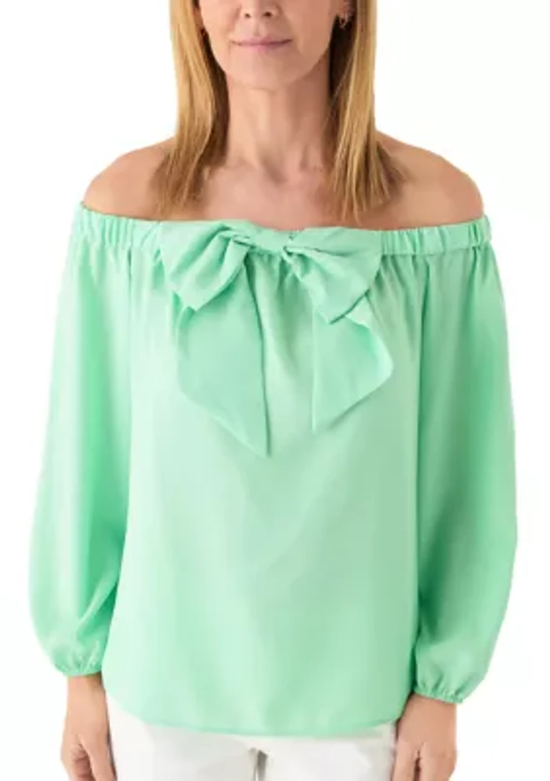 Women's Long Sleeve Off the Shoulder Bow Top