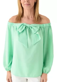 Women's Long Sleeve Off the Shoulder Bow Top