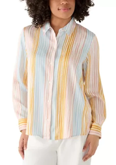 Women's Long Sleeve Button Front Striped Blouse