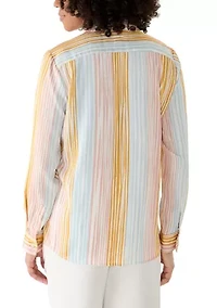 Women's Long Sleeve Button Front Striped Blouse
