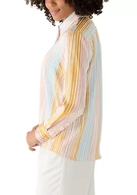Women's Long Sleeve Button Front Striped Blouse
