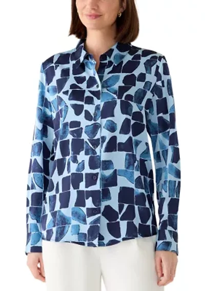 Women's Button Front Geometric Print Blouse