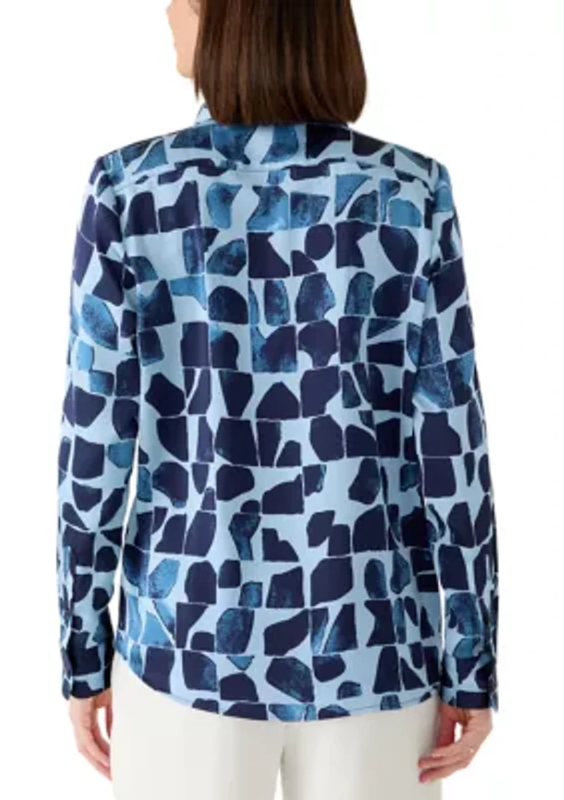 Women's Button Front Geometric Print Blouse
