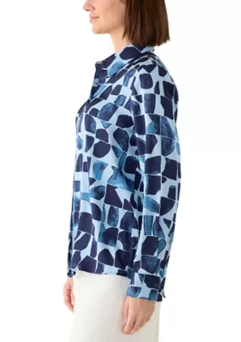 Women's Button Front Geometric Print Blouse
