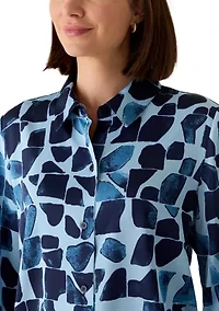 Women's Button Front Geometric Print Blouse