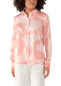 Women's Long Sleeve Button Front Swirl Printed Blouse