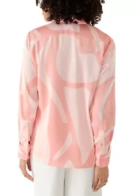 Women's Long Sleeve Button Front Swirl Printed Blouse