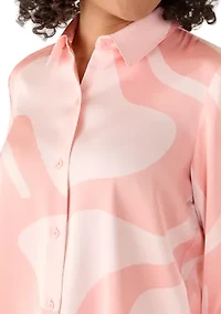 Women's Long Sleeve Button Front Swirl Printed Blouse