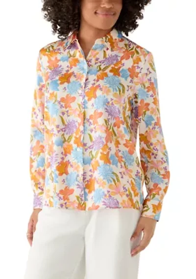 Women's Long Sleeve Button Front Floral Printed Blouse