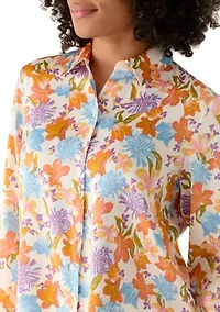 Women's Long Sleeve Button Front Floral Printed Blouse