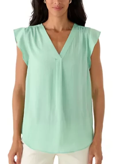 Women's V-Neck Ruffle Sleeve Blouse