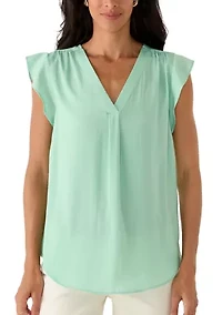 Women's V-Neck Ruffle Sleeve Blouse