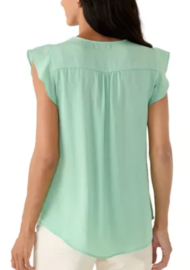 Women's V-Neck Ruffle Sleeve Blouse